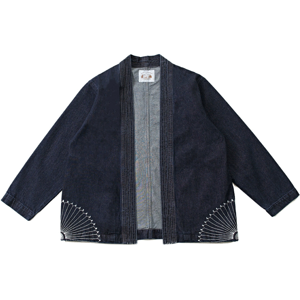 Japanese retro men's spring and autumn heavyweight washed denim washed embroidered robe jacket jacket men's and women's trendy tops