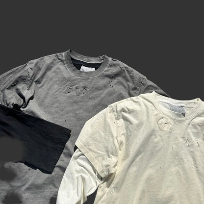 Two distressed trendy couple plus size loose college long-sleeved T-shirts | Japanese vintage | yamalin clothes | Yamalinclothes