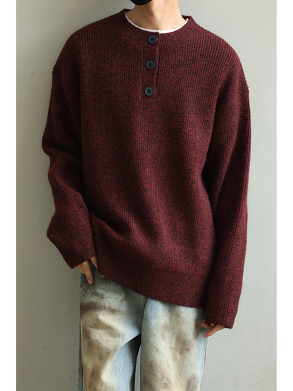 Retro Henley Knit Sweater – Lazy Style Crew Neck Men – Japanese vintage | yamalin clothes | Yamalinclothes