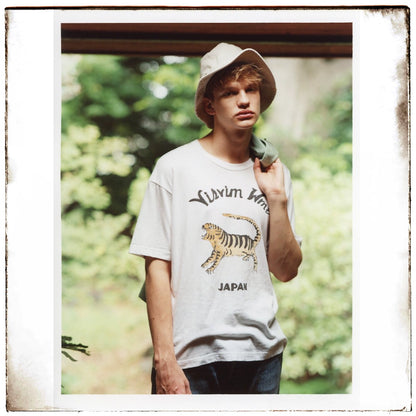 24SS Tora Nakamura Japanese casual long-staple cotton tiger monogram print short sleeve T-shirt