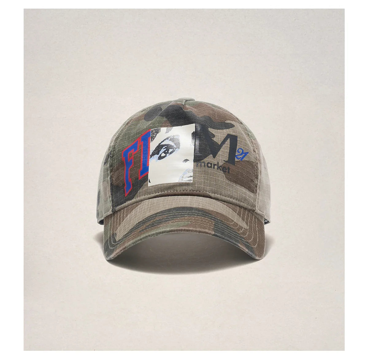 Camo Screen-Print Curved Brim Baseball Cap – American Vintage Unisex – cap | japanese streetwear | vintage workwear | unisex | Yamalinclothes