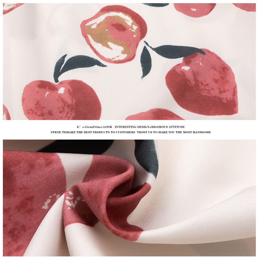 Japanese Hawaiian Peach Full Print Short Sleeve Shirt Men's Summer Hong Kong Style Couple Half Sleeve Flower Shirt