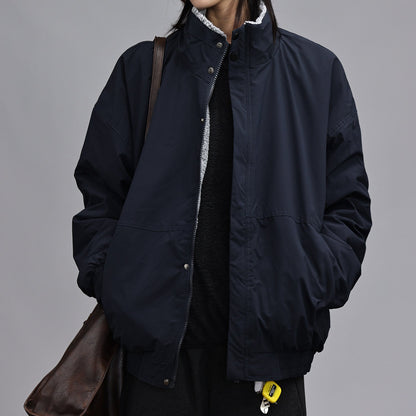 American Oversized Fleece Stand Collar Cotton Jacket – Unisex Workwear Winter Coat – Japanese vintage | yamalin clothes | Yamalinclothes