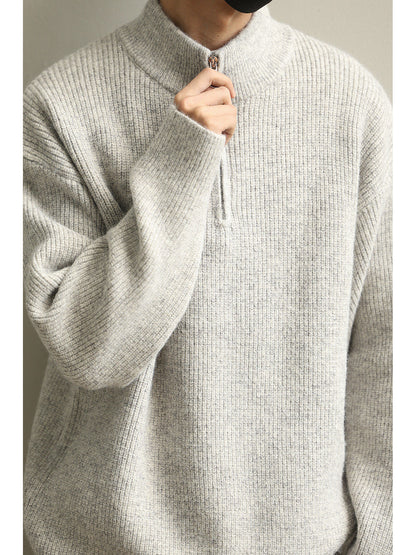 Stand Collar Half-Zip Pullover Sweater – Japanese Loose Unisex – Sweater pullover | japanese streetwear | vintage workwear | unisex | Yamalinclothes