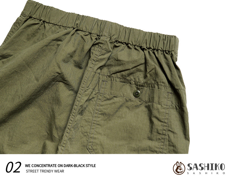 Japanese fashion loose tapered army green buckle military style casual pants