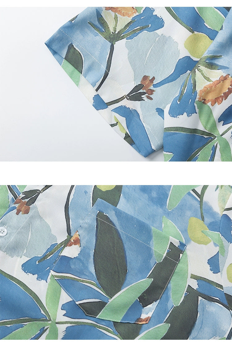 Japanese retro floral full-print short-sleeved shirt tide oversize lovers cardigan