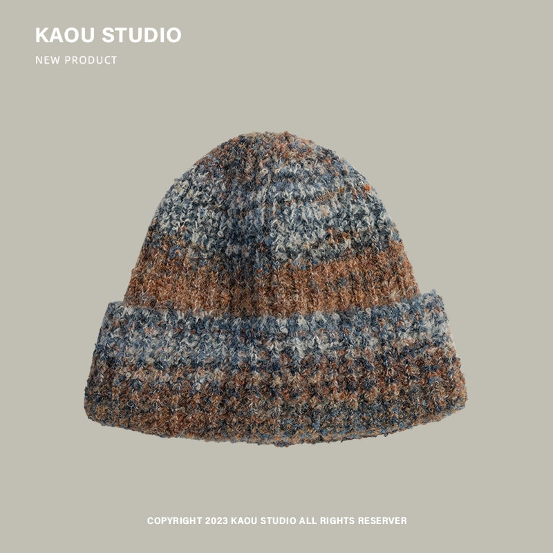 Mixed color wool hat niche design gradient children's knitted hat autumn and winter warm baby ear protection cold hat