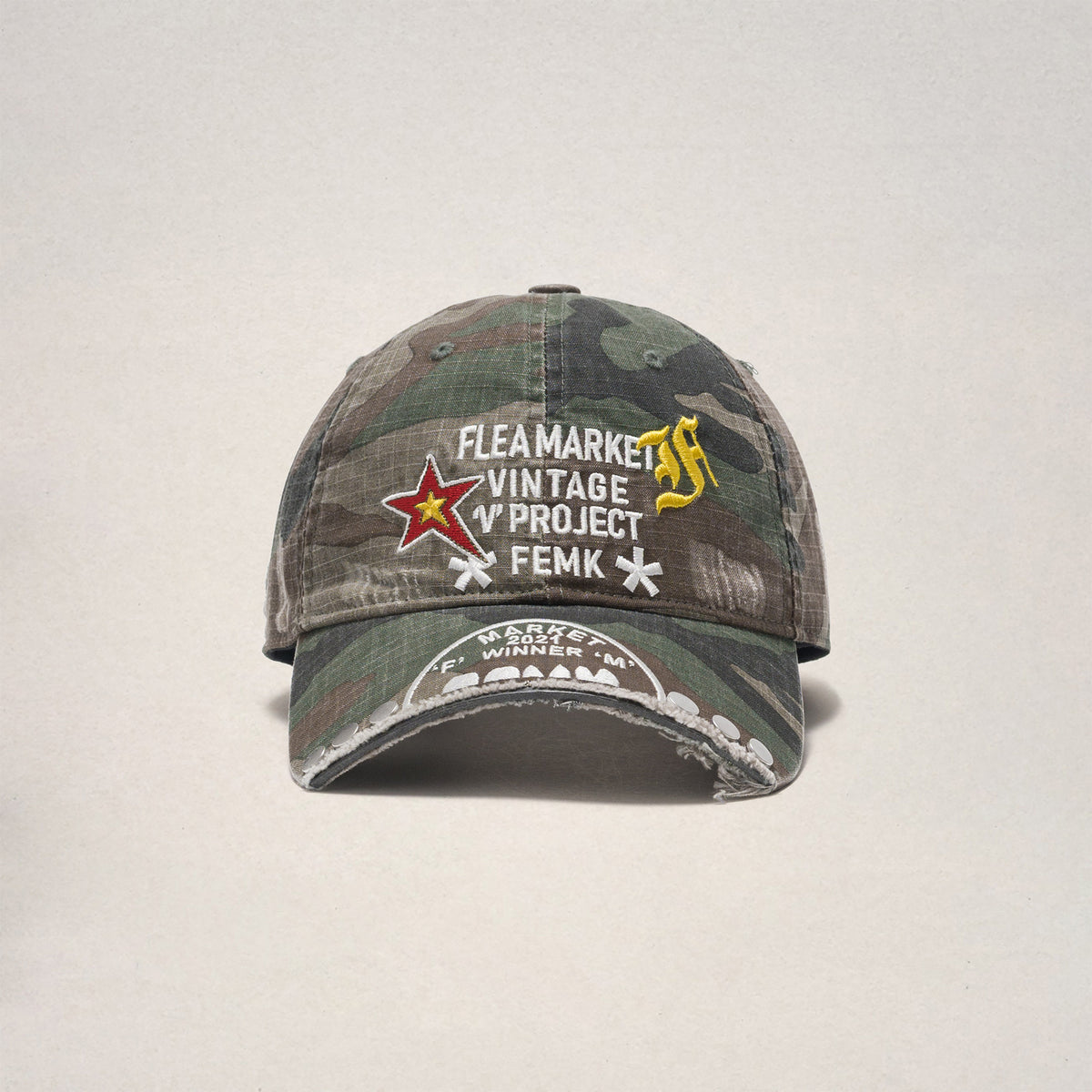 Embroidered Rivet Curved Brim Baseball Cap – Camo Washed Unisex – cap | japanese streetwear | vintage workwear | unisex | Yamalinclothes