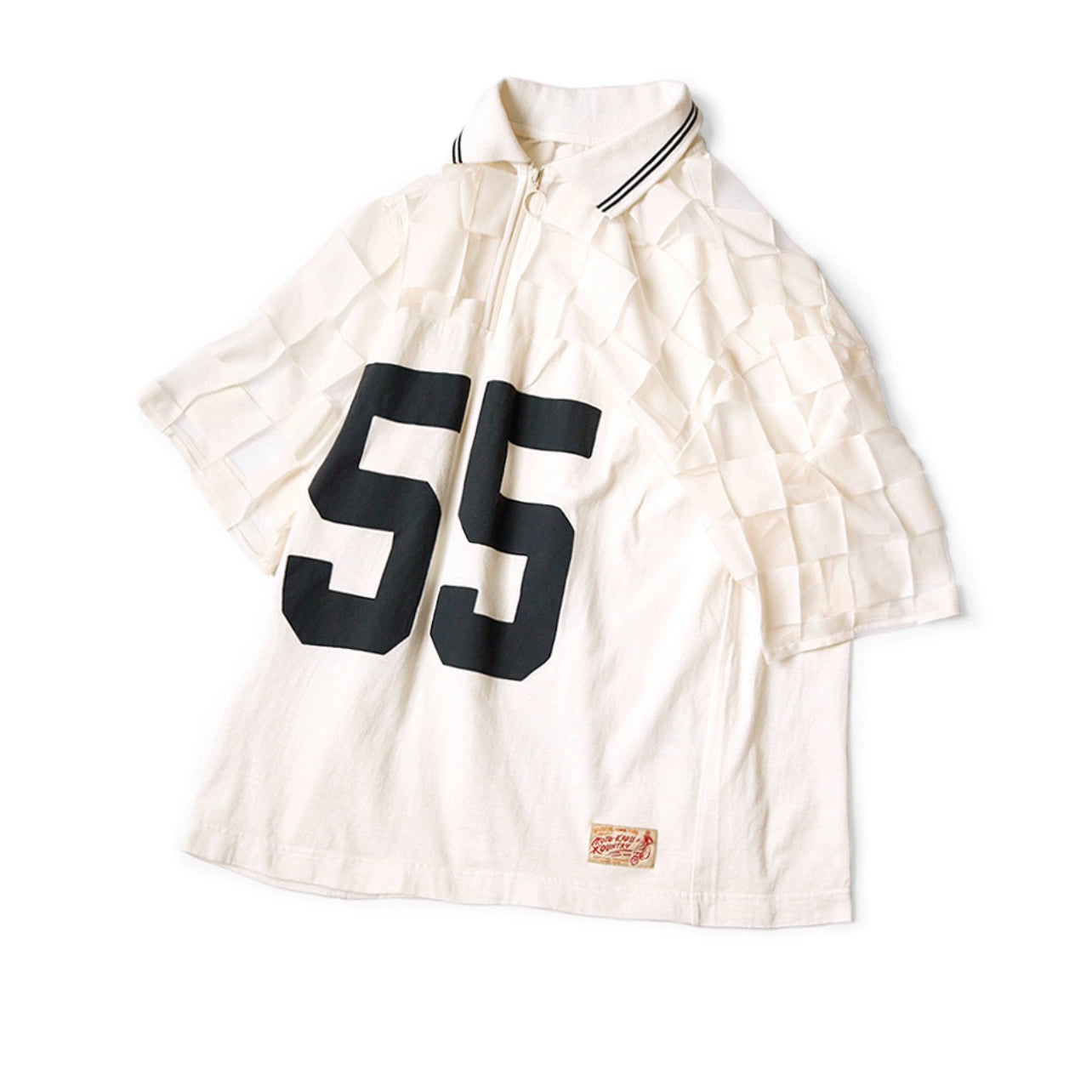 Japanese casual and breathable checkered smiley face print half zip lapel polo shirt