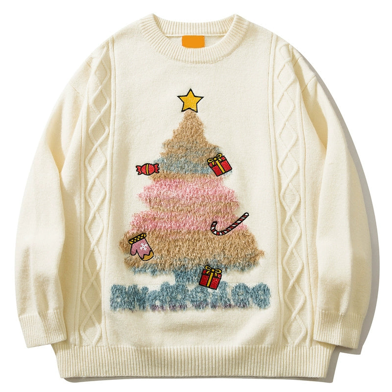 American style fun Christmas tree red sweater men and women autumn and winter design round neck couple sweater