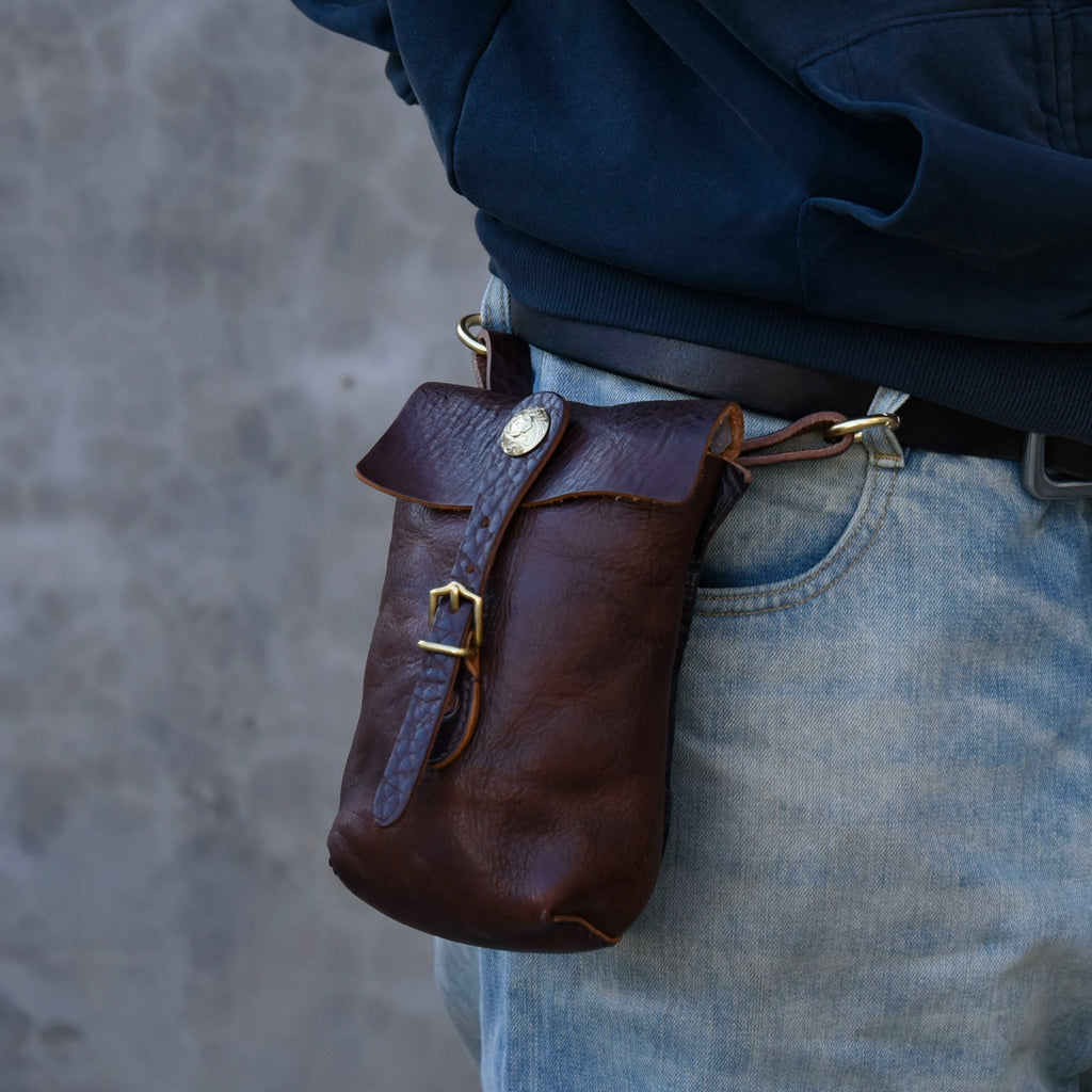 Imported thickened high-grease first layer cowhide handmade one-shoulder crossbody bag, waist bag, men's bag, mobile phone bag, hanging bag, trendy cool