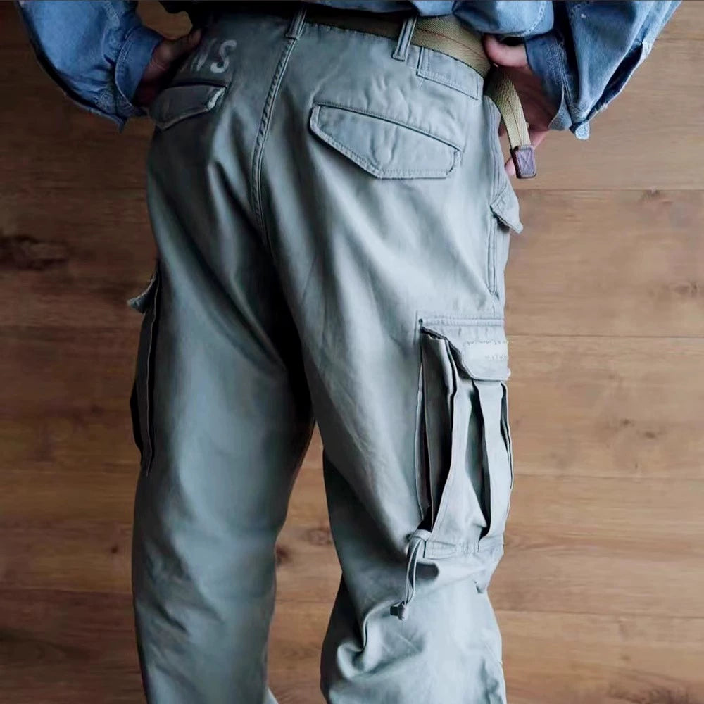 Old washed frock pants loose straight patch casual pants