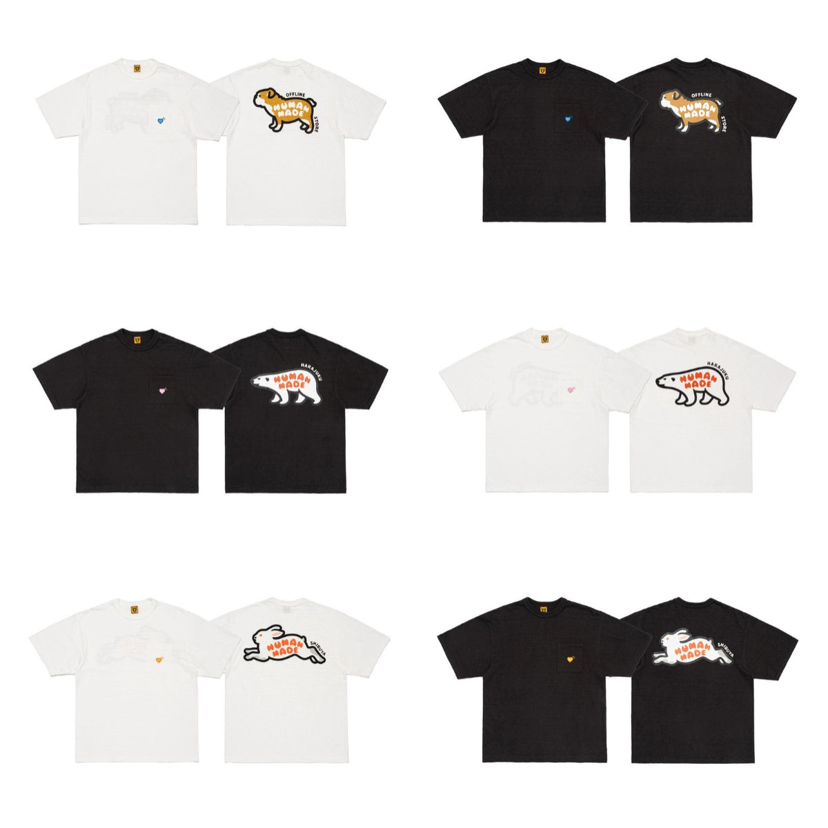 Japanese slub cotton summer animal cute print short-sleeved T-shirt weight 280g