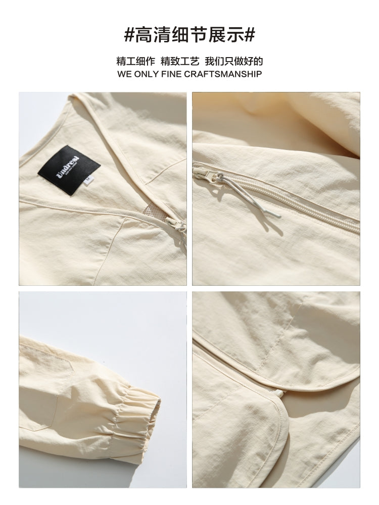 Japanese Vintage V-Neck Thin Cargo Jacket Men's Spring Outdoor Functional Waterproof Collarless Jacket