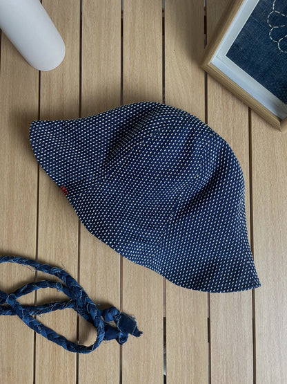 Indigo Sashiko Tulip Bucket Hat – Japanese Artisan Outdoor Fisherman Hat
