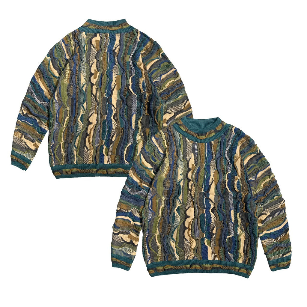 vintage Hirata and Hongfeng Heavy Industries bitter gourd pattern jacquard three-dimensional wave retro pullover sweater
