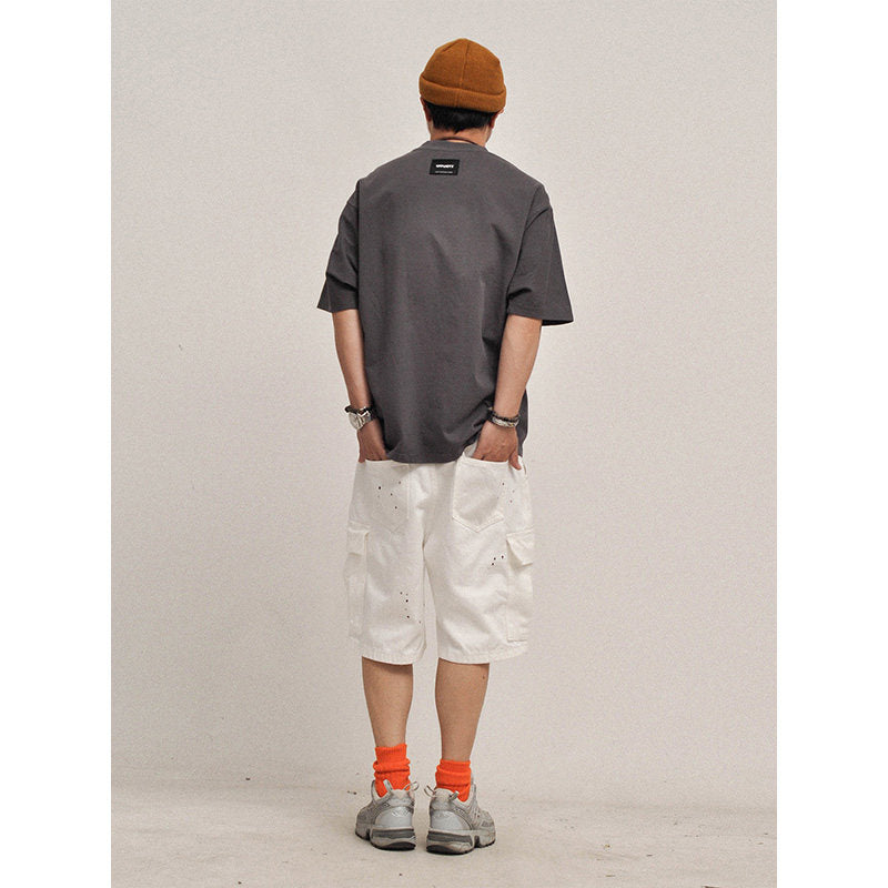 380G Heavyweight Cotton Crewneck Short Sleeve T-Shirt – Loose Solid Color Summer Tee for Men – Japanese vintage | yamalin clothes | Yamalinclothes