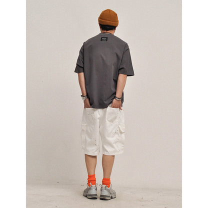 380G Heavyweight Cotton Crewneck Short Sleeve T-Shirt – Loose Solid Color Summer Tee for Men – Japanese vintage | yamalin clothes | Yamalinclothes