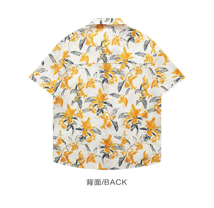 Japanese vintage floral all-over shirt men's Hawaiian seaside small fresh loose thin floral shirt
