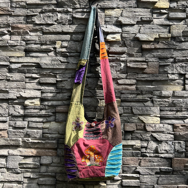 Nepal Indian washed cotton bag, old style, hippie shoulder bag for men and women