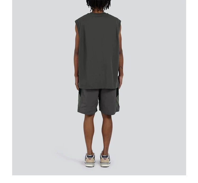 Leather pocket washing vest sleeveless TEE