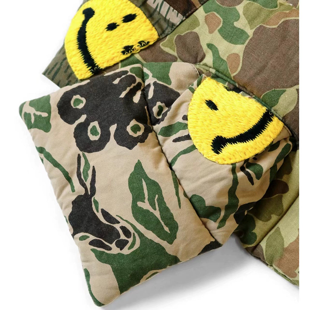 Pure cotton couple warm camouflage patchwork smiley face embroidered neck scarf
