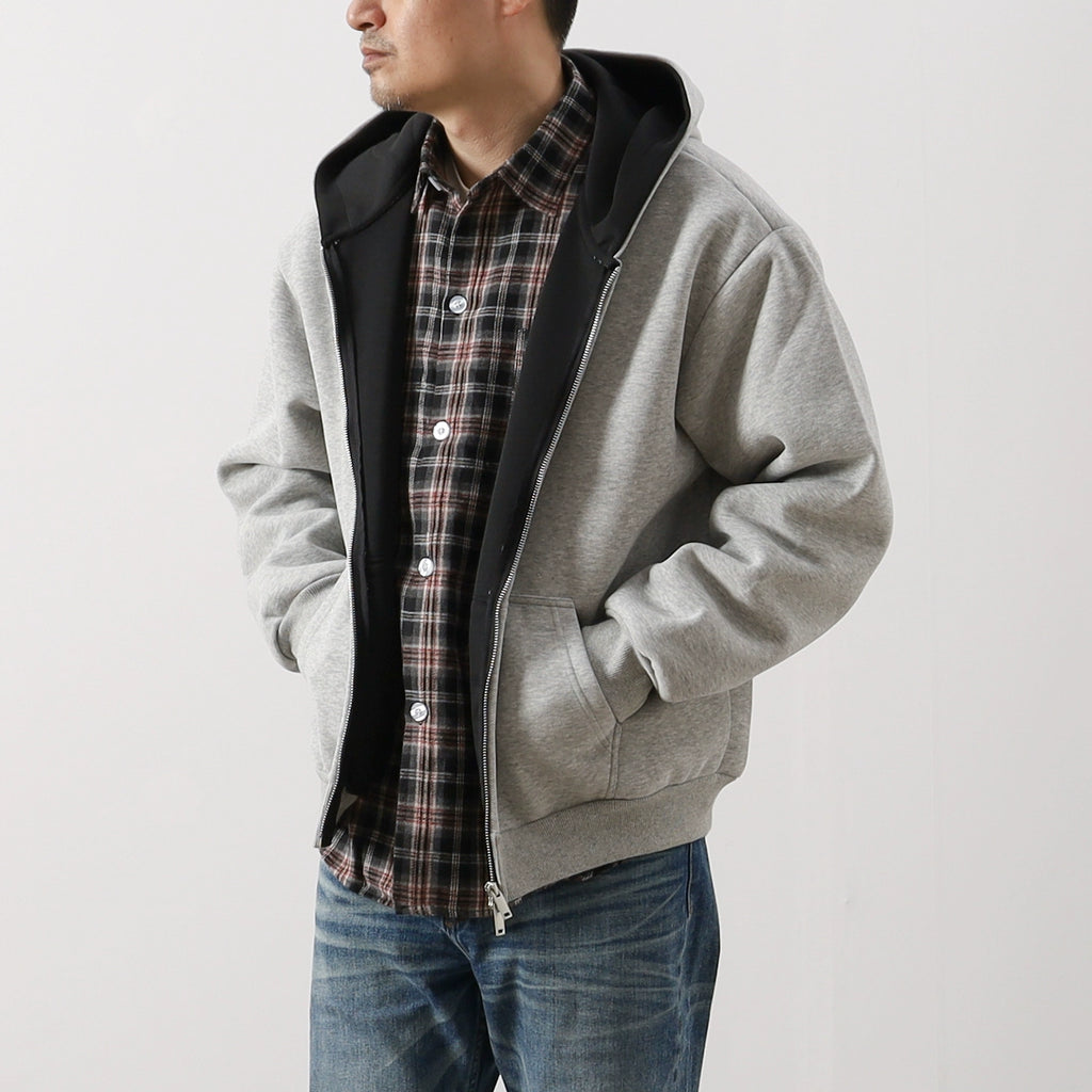 Heavy Contrast-Lined Hooded Cardigan – Short & Wide Loose Fit (Unisex)