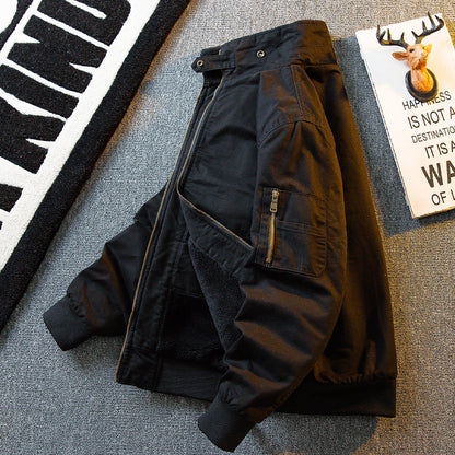 Lambswool Stand Collar Workwear Bomber Jacket – Fleece Lined Unisex Winter