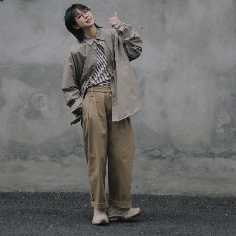 Loose casual straight pants washed solid color frock pants