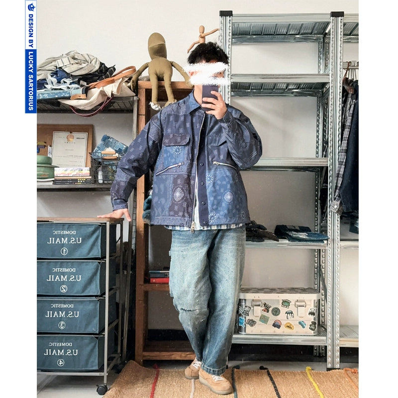 Japanese vintage cashew flower lightweight windproof waterproof sunscreen jacket with multiple pockets and loose suntide jackets for men and women