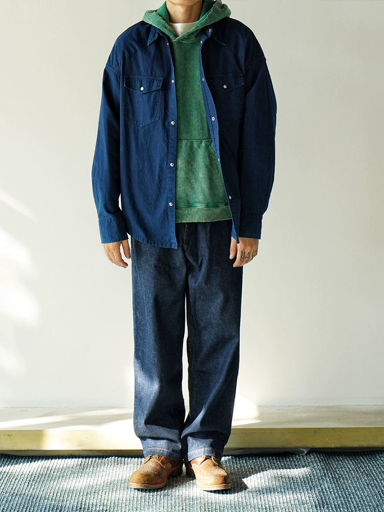 Handmade ancient plant dyed western shirt American retro long sleeve thin coat