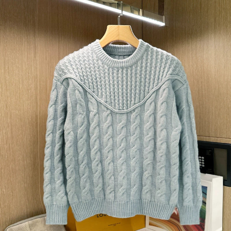 American retro twist sweater, men's winter casual personality, heavyweight, thickened, thick needle, twisted warm knitted cardigan