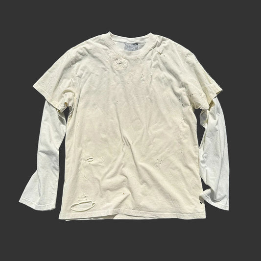 Two distressed trendy couple plus size loose college long-sleeved T-shirts | Japanese vintage | yamalin clothes | Yamalinclothes