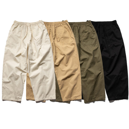 Washed Brushed Cotton Cargo Wide-Leg Trousers – Oversized Unisex Slacks