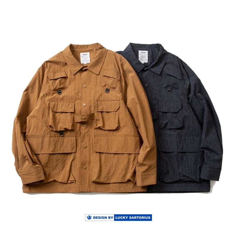 2023 SS spring summer houndstooth multifunctional waterproof windproof outdoor functional style shirt multi-pocket jacket men