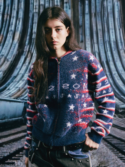 Hooded Knit Cardigan – Star & Stripe Jacquard