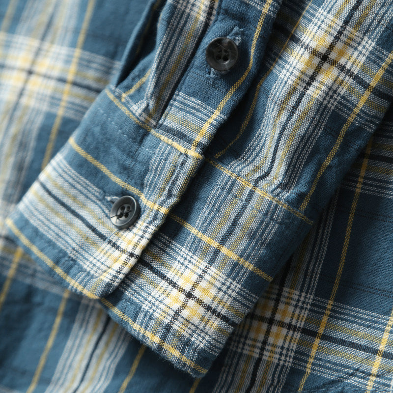 Washed Plaid Casual Shirt – American Retro Unisex Spring Autumn