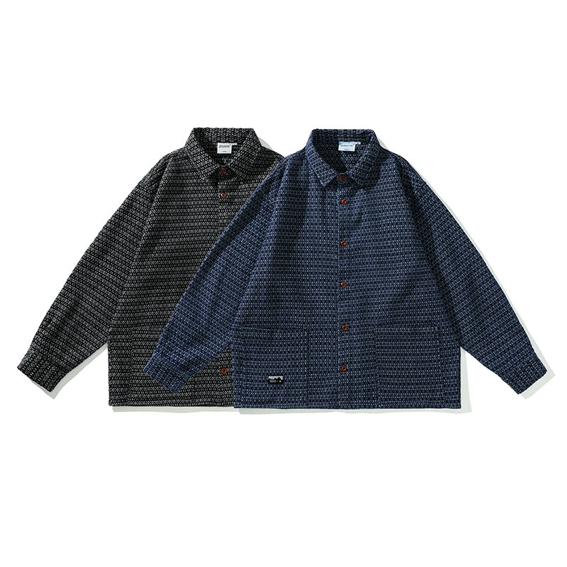 Retro-themed elements Ethnic long-sleeved shirt jacket with contrasting button design
