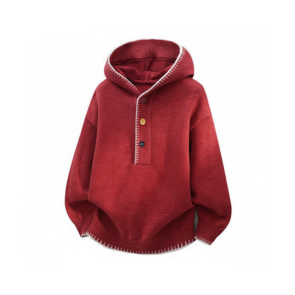 Color-Block Hooded Knit Jacket – Loose Button-Up Men – Japanese vintage | yamalin clothes | Yamalinclothes