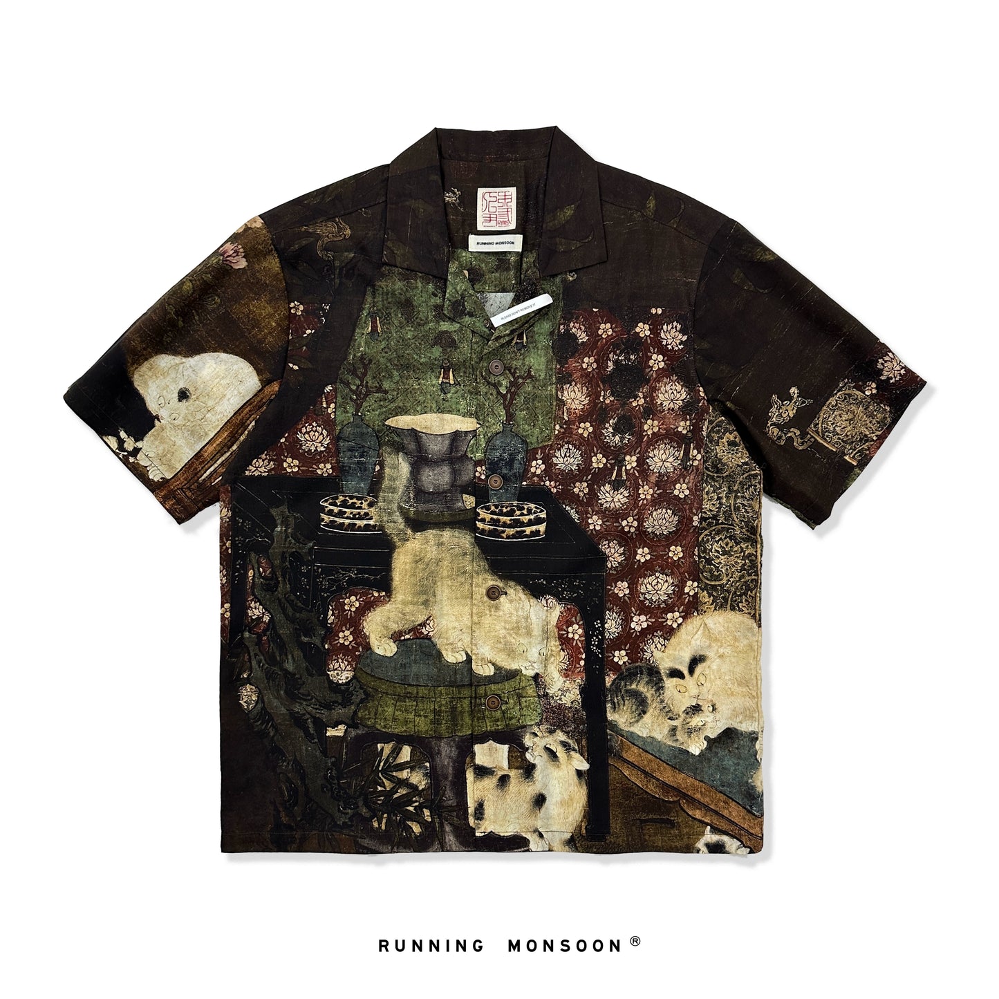 China style Cuban collar tencel shirt short-sleeved Hawaiian flower shirt for couples