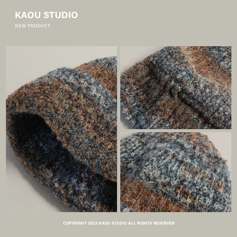 Mixed color wool hat niche design gradient children's knitted hat autumn and winter warm baby ear protection cold hat