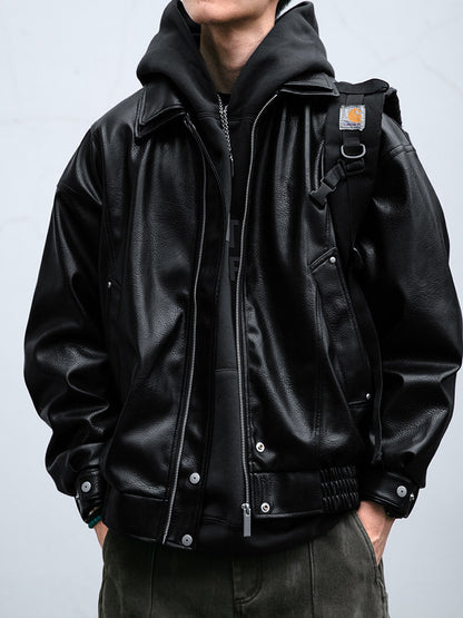 Soft PU Double-Layer Lapel Leather Jacket – American Retro Oversized Unisex – Japanese vintage | fall outfits 2026 | fall winter outfits | classy winter outfits | lazy comfy outfits | japanese streetwear | vintage workwear | yamalin clothes | Yamalinclothes