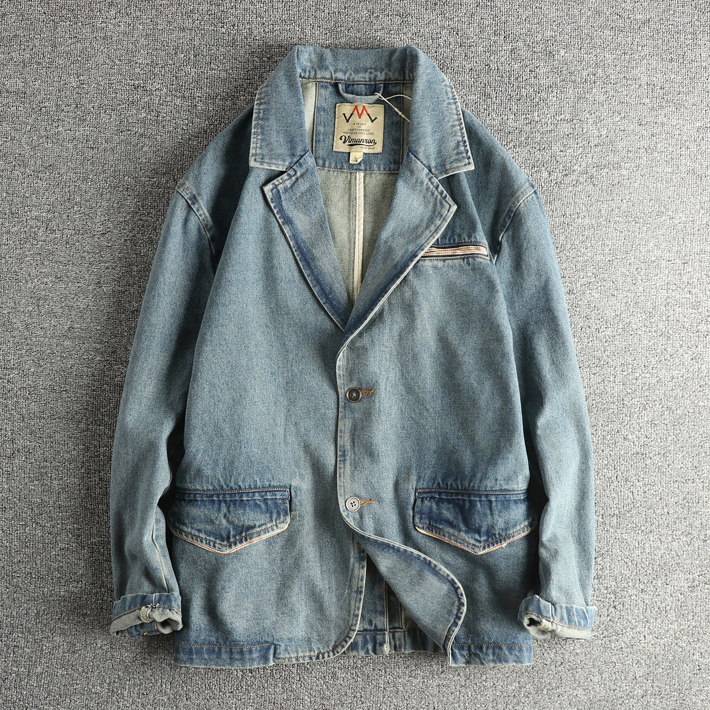 American Wilderness Vintage Heavy Washed Distressed Denim Jacket – Oversized Lapel Trucker Coat
