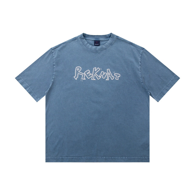 300g heavyweight washed distressed short sleeve t-shirt men's summer new fun letter cotton t-shirt top