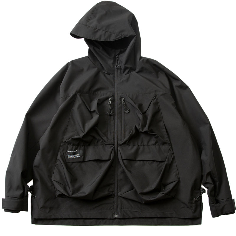 Multi-pocket hooded jacket youth loose raglan sleeves waterproof windproof coat men