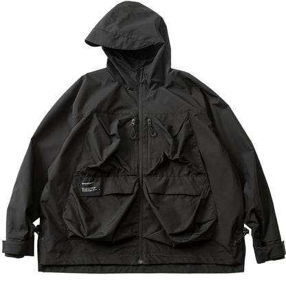 Multi-pocket hooded jacket youth loose raglan sleeves waterproof windproof coat men