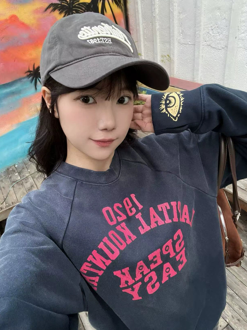 Kapital 25SS Japanese Casual Sweatshirt - Eye Print Distressed Loose Crewneck Pullover