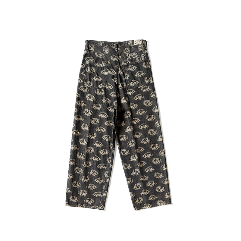 Japanese vintage eye embroidery wash distressed denim trousers wide-leg pants