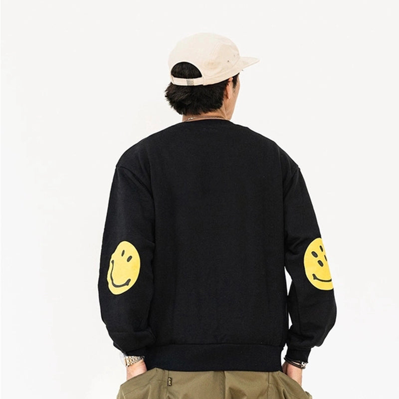 Japanese loose casual smiley face print long sleeve sweater ins tide