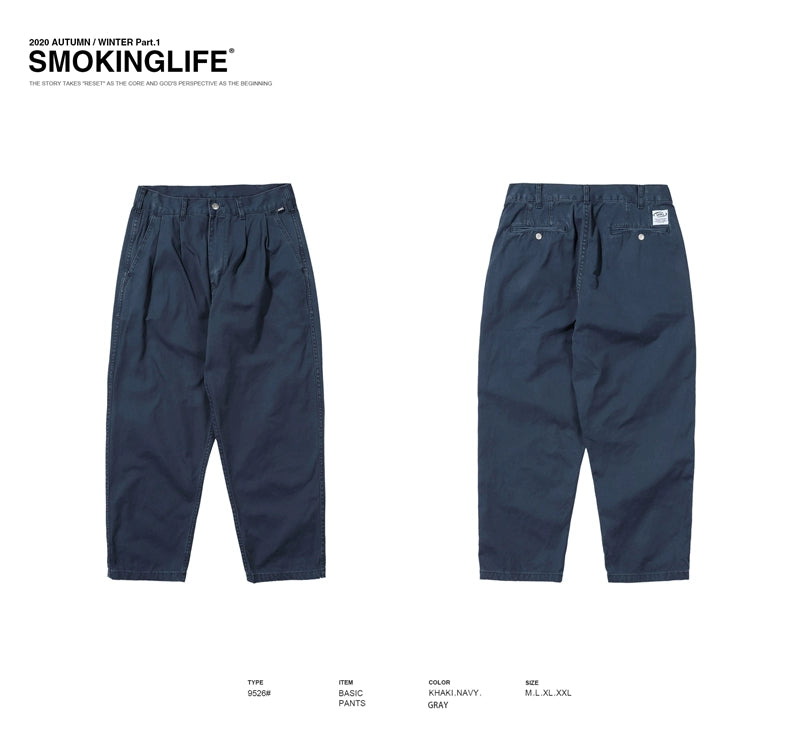 Loose casual straight pants washed solid color frock pants